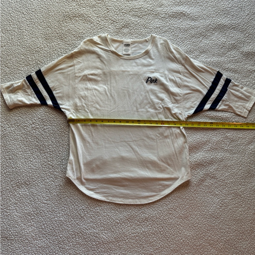 PINK Victoria's Secret Cream with blue accents 3/4 sleeve T-Shirt